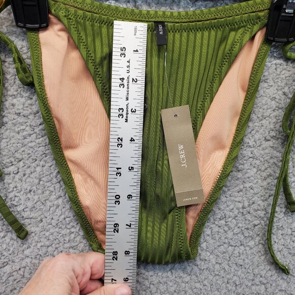 J.Crew Wide Rib Curved Waist Cheeky String Bikini Bottom Rings Green - Picture 4 of 8